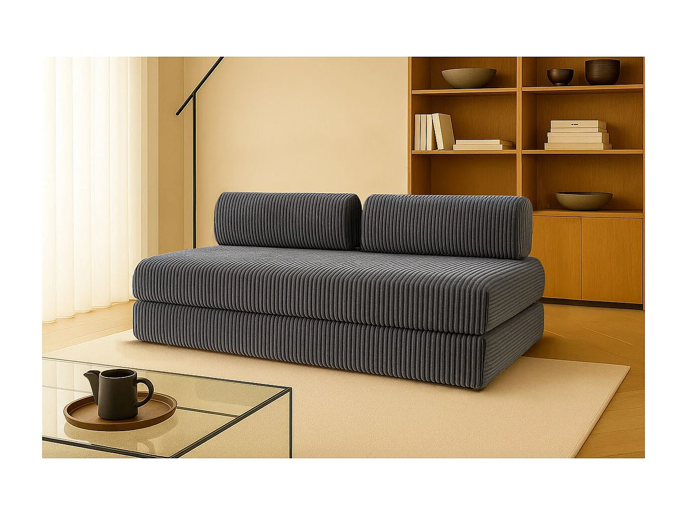 Canapé droit modulable et convertible 3 places - Velours côtelé XL - Gris