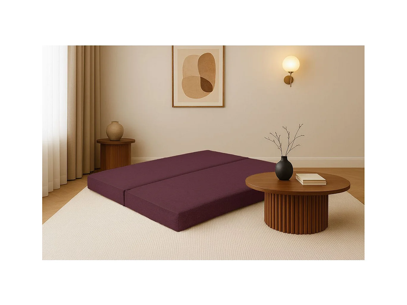 Méridienne modulable et convertible - Tissu lisse - Rouge