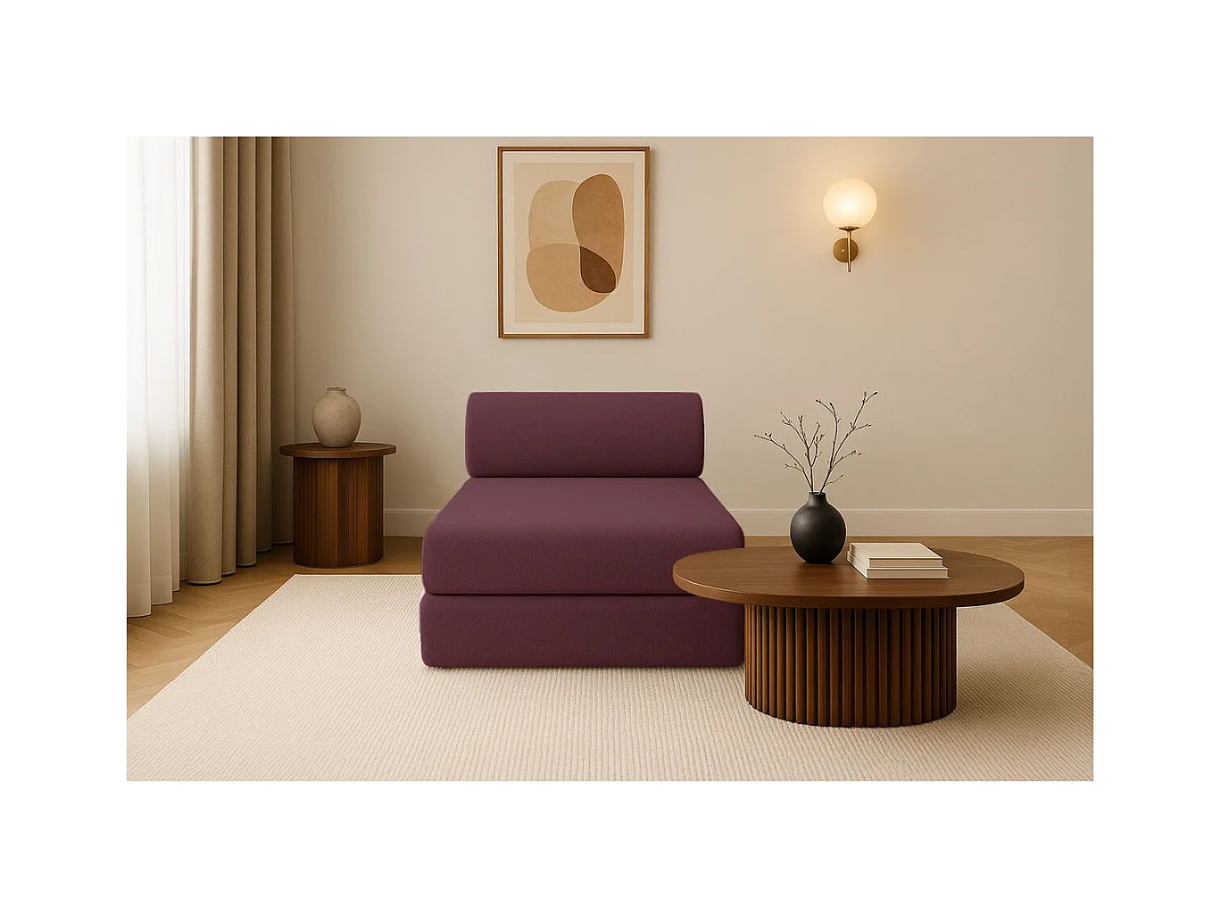 Méridienne modulable et convertible - Tissu lisse - Rouge