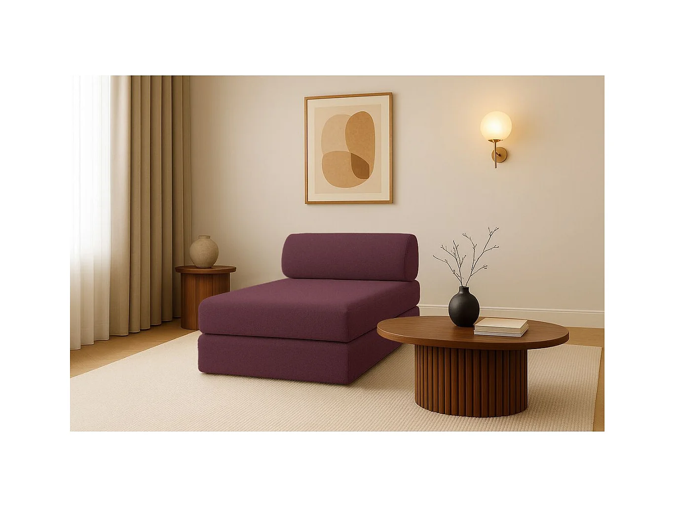 Méridienne modulable et convertible - Tissu lisse - Rouge