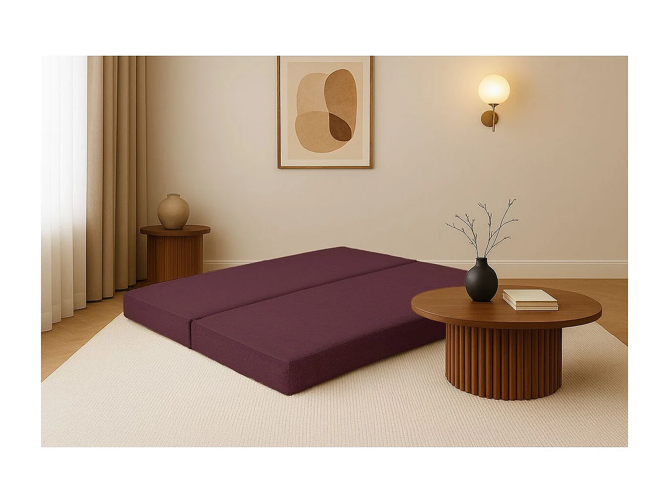 Méridienne modulable et convertible - Tissu lisse - Rouge