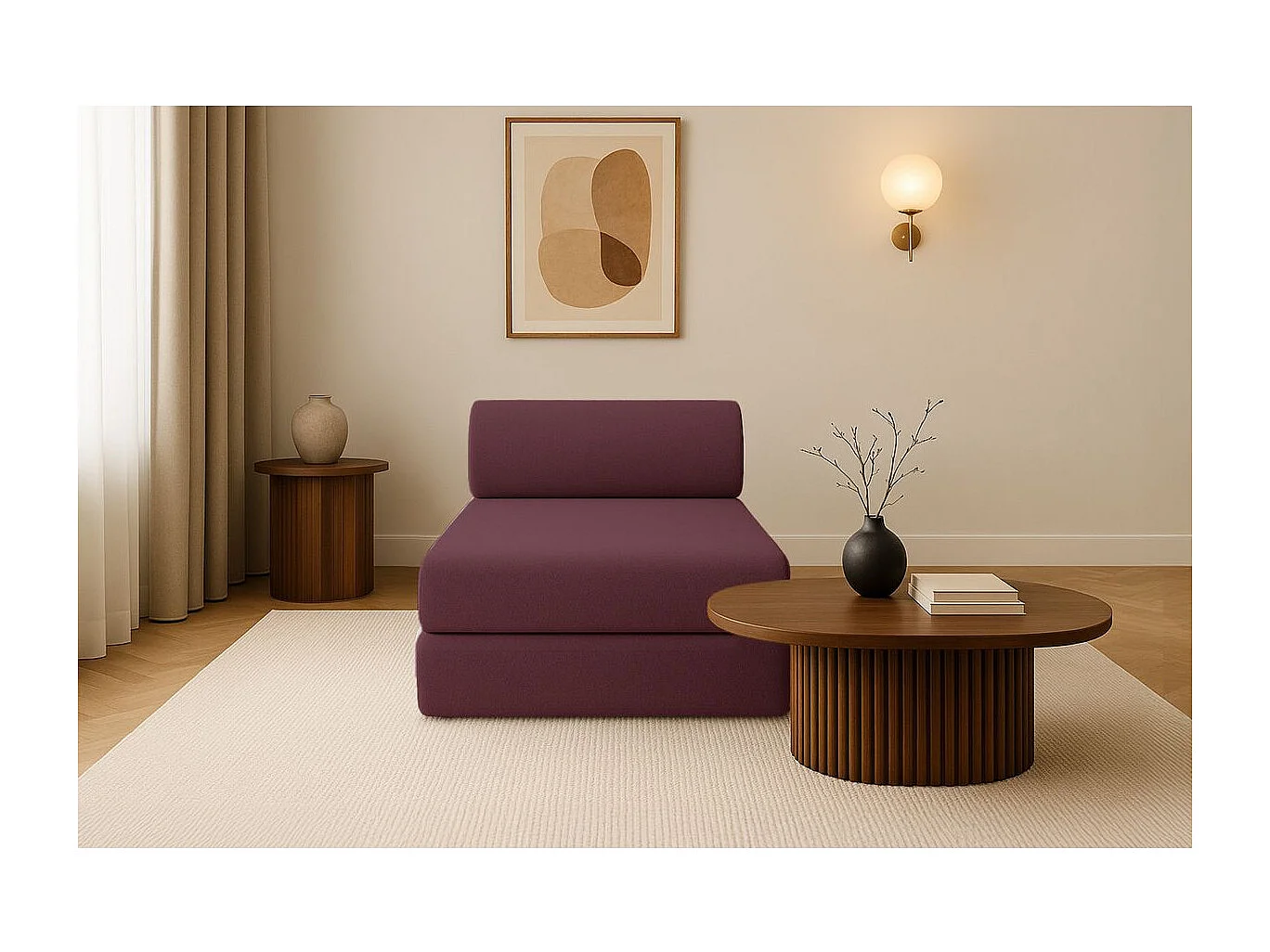 Méridienne modulable et convertible - Tissu lisse - Rouge