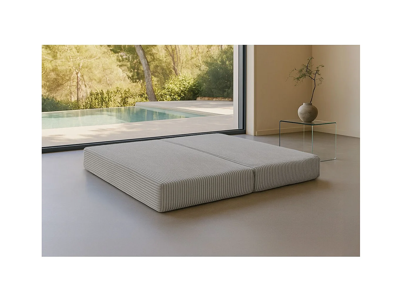 Méridienne modulable et convertible - Velours côtelé XL - Gris clair