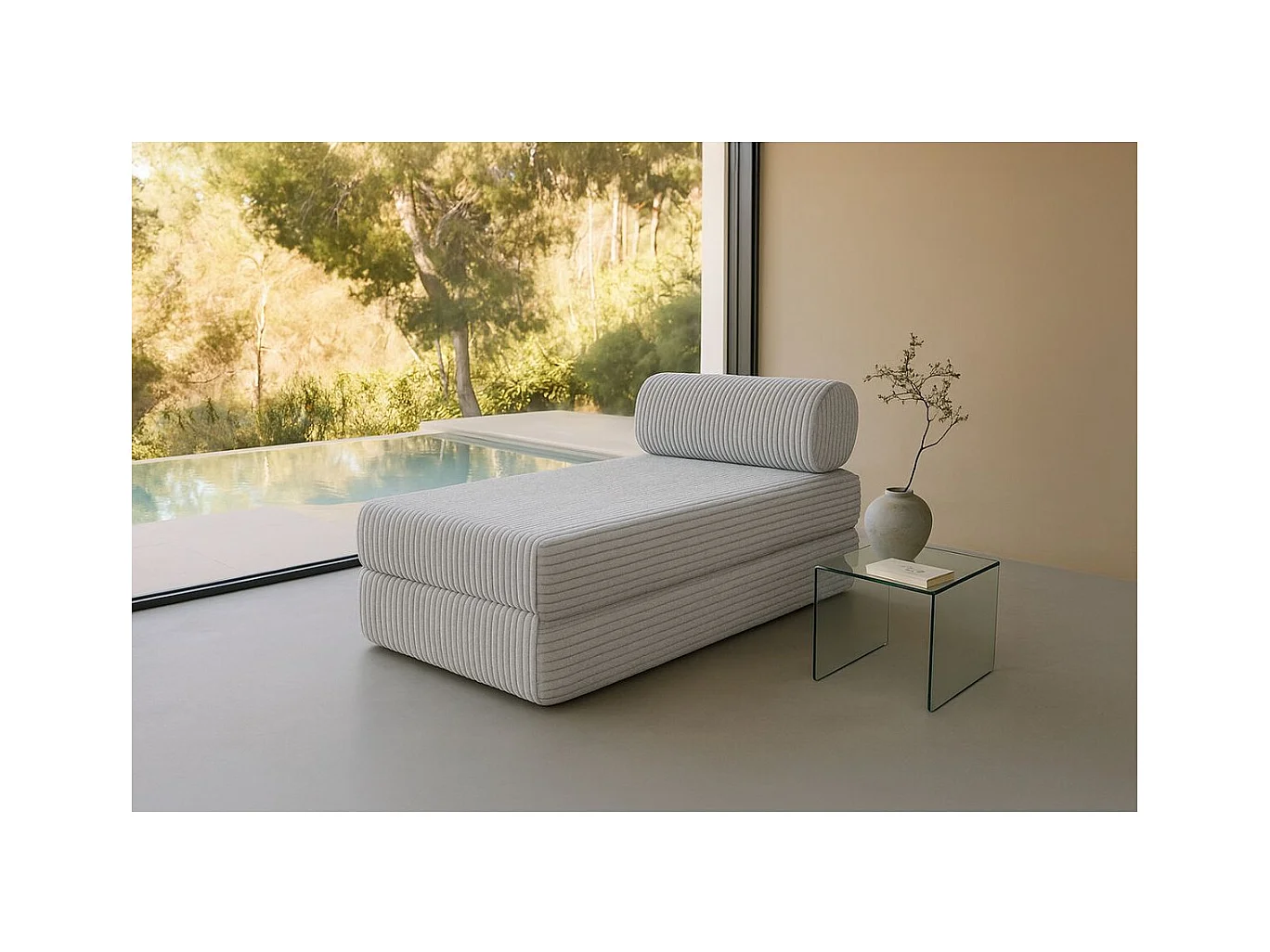 Méridienne modulable et convertible - Velours côtelé XL - Gris clair