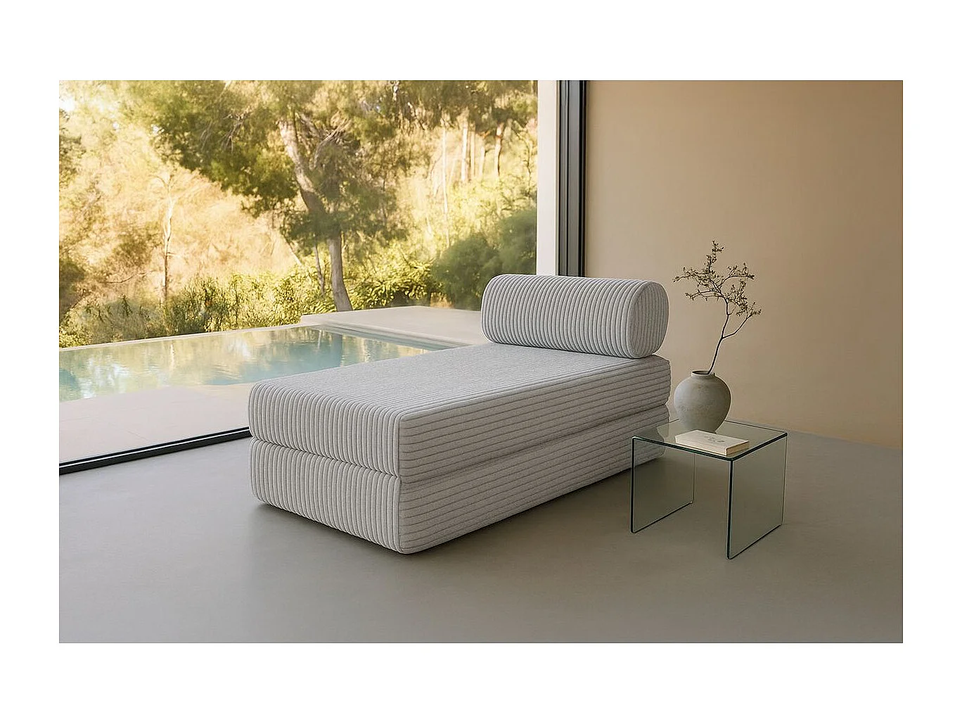 Méridienne modulable et convertible - Velours côtelé XL - Gris clair