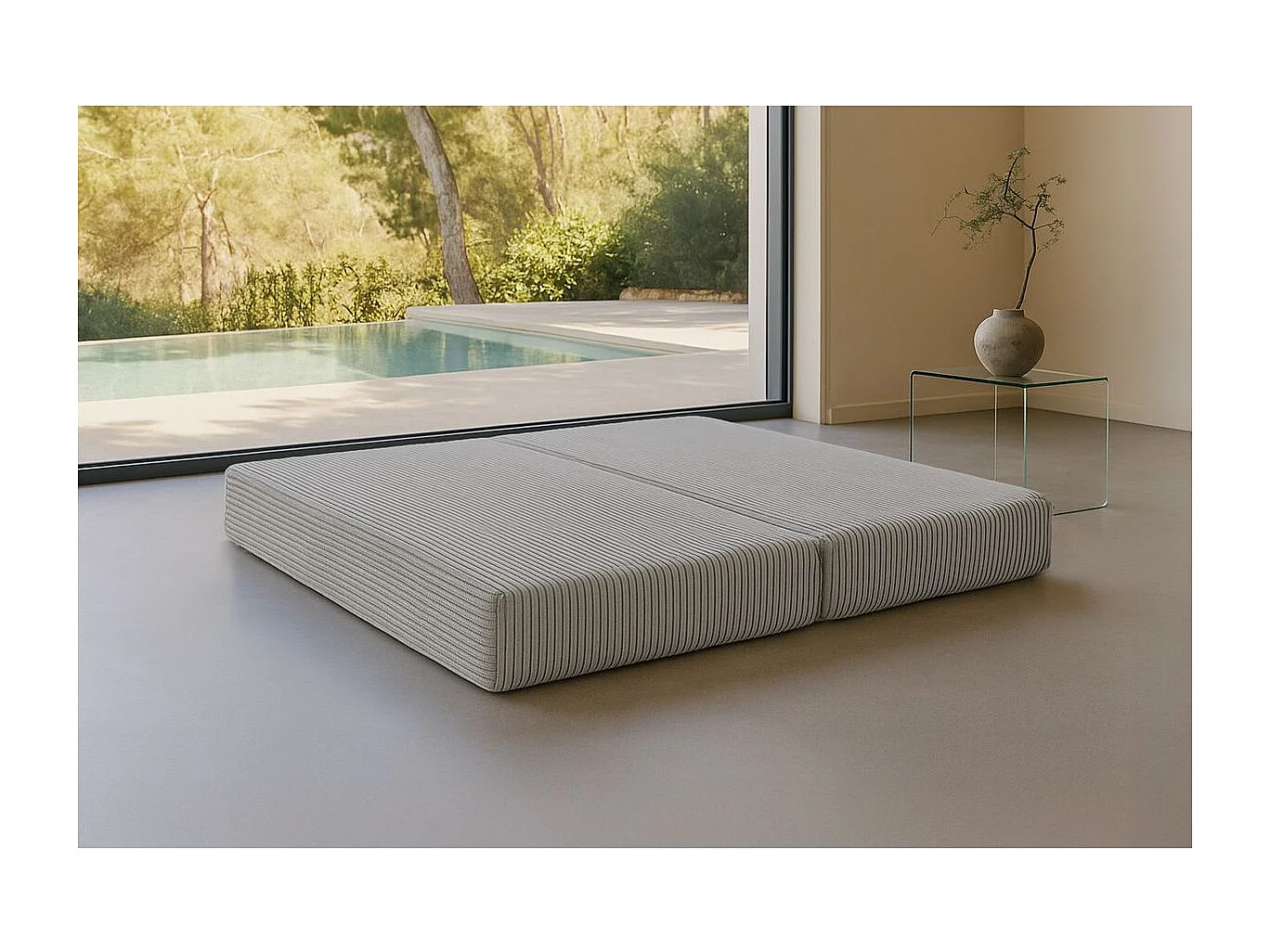 Méridienne modulable et convertible - Velours côtelé XL - Gris clair