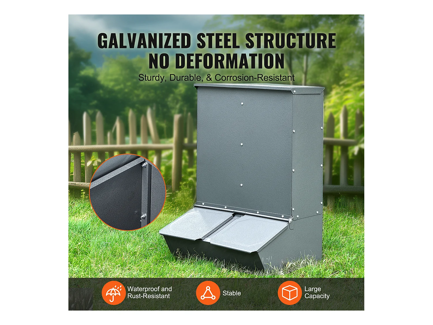 Comedouro para Porcos SucceBuy, 130 L, Porta Dupla de Metal Capaz de Acolher Até 8 Porcos