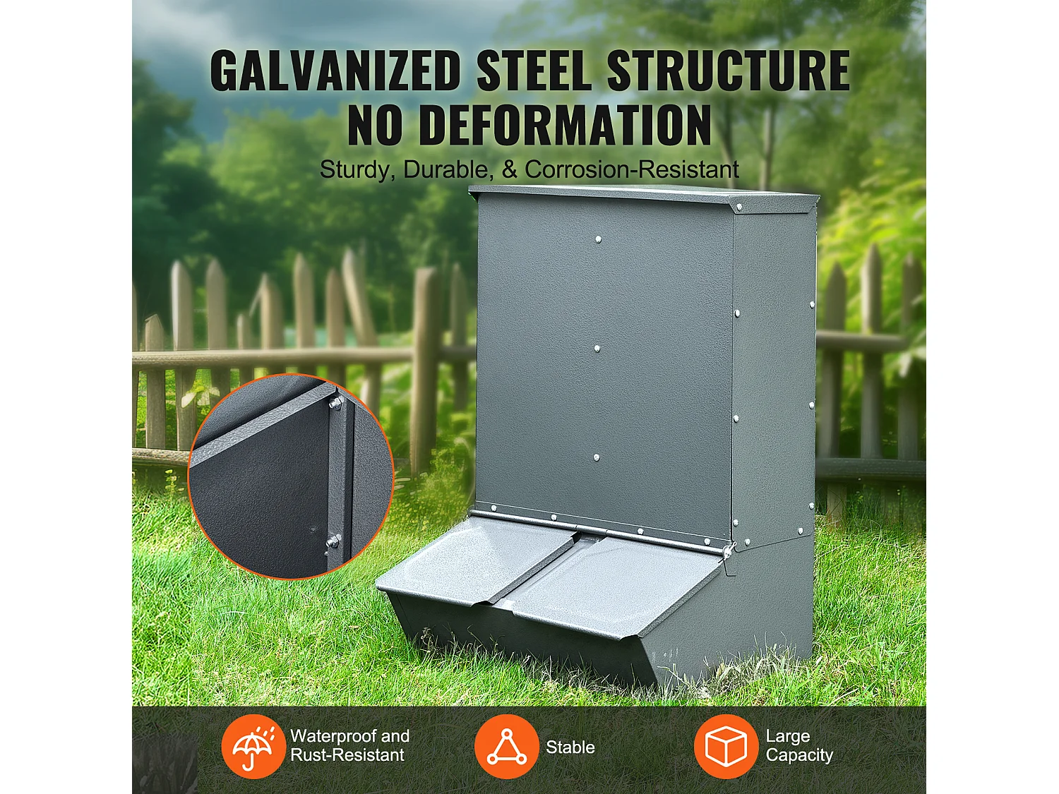 Mangeoire à Porcs SucceBuy, 130 L, Double Porte en Métal Pouvant Accueillir Jusqu'à 8 Porcs