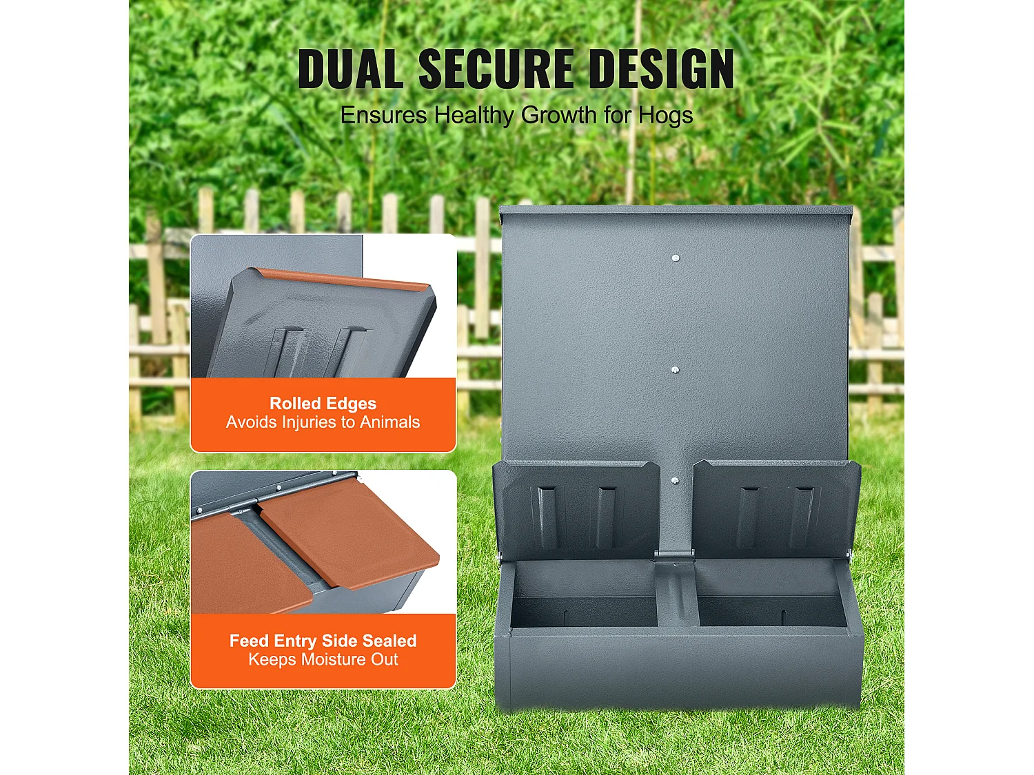 Mangeoire à Porcs SucceBuy, 130 L, Double Porte en Métal Pouvant Accueillir Jusqu'à 8 Porcs