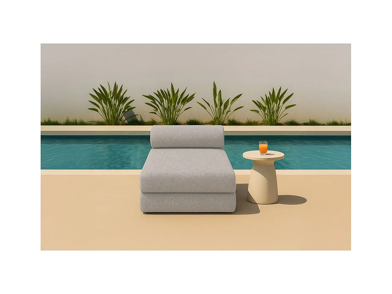 Méridienne de jardin modulable et convertible - Tissu imperméable - Beige clair