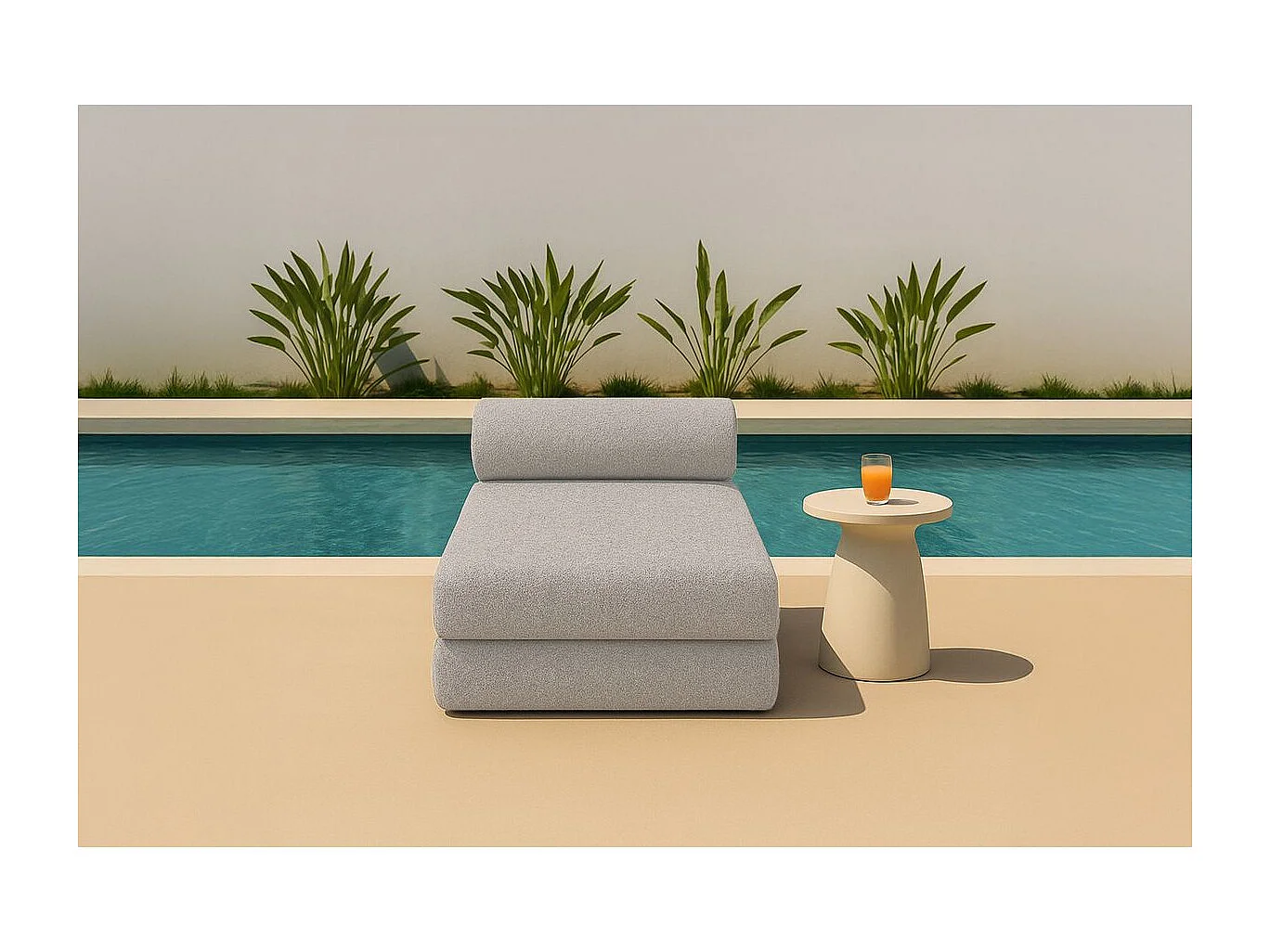 Méridienne de jardin modulable et convertible - Tissu imperméable - Beige clair