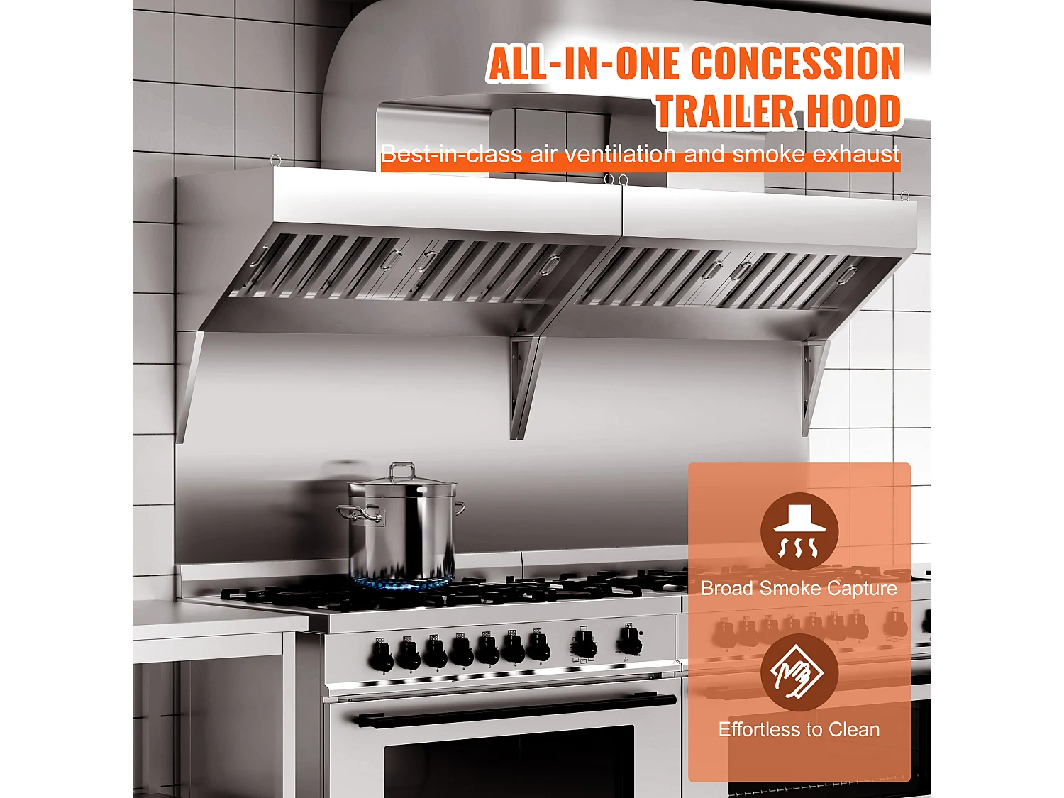 Hotte de Cuisine SucceBuy Commerciale 20.32CM Camion Alimentaire 201 en Acier Inoxydable, Filtres à Grille Amovibles en Forme de U, Résistant à la Rouille