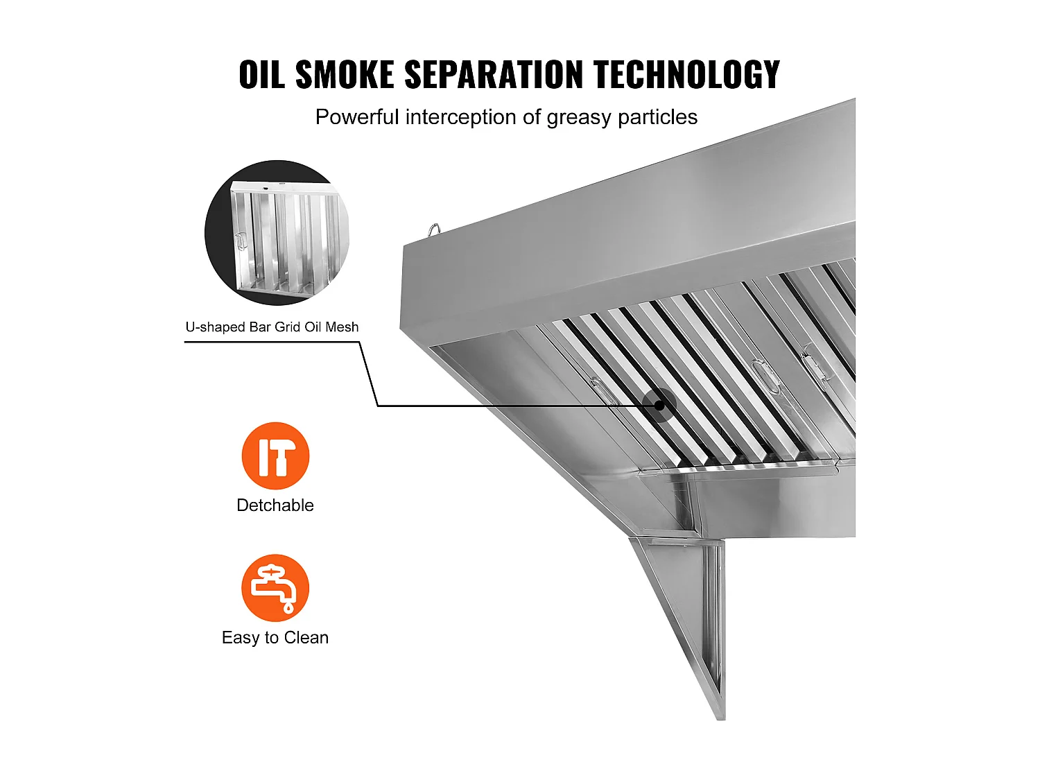 Hotte de Cuisine SucceBuy Commerciale 20.32CM Camion Alimentaire 201 en Acier Inoxydable, Filtres à Grille Amovibles en Forme de U, Résistant à la Rouille