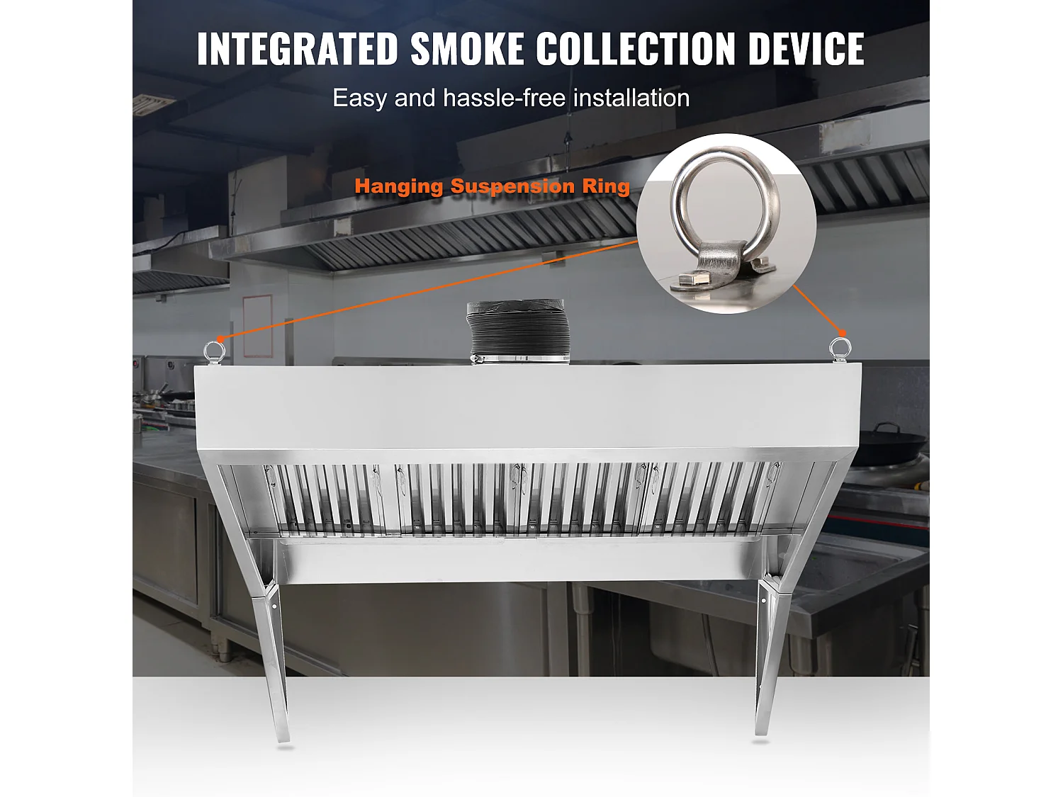 Hotte de Cuisine SucceBuy Commerciale 20.32CM Camion Alimentaire 201 en Acier Inoxydable, Filtres à Grille Amovibles en Forme de U, Résistant à la Rouille