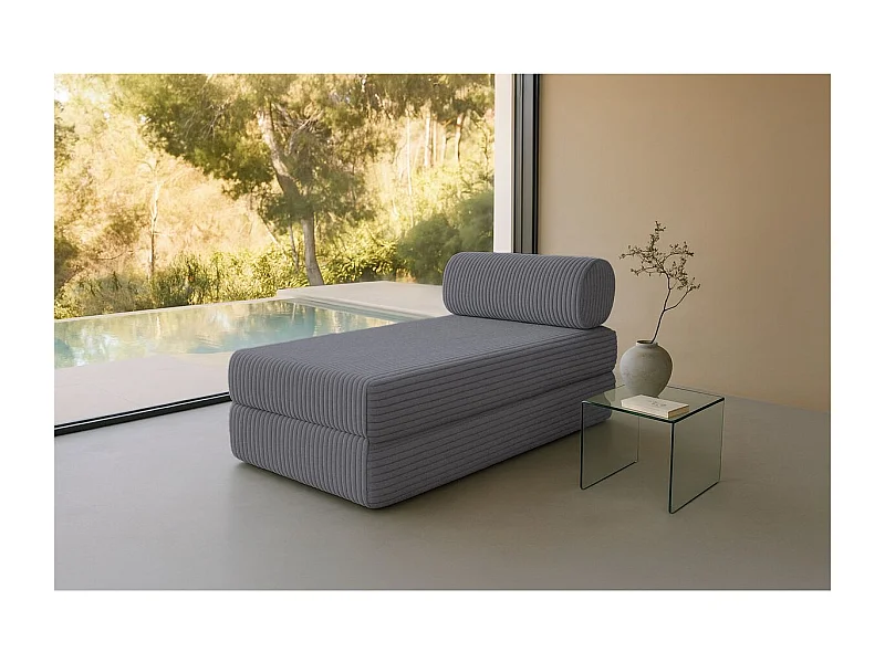 Méridienne modulable et convertible - Velours côtelé XL - Gris
