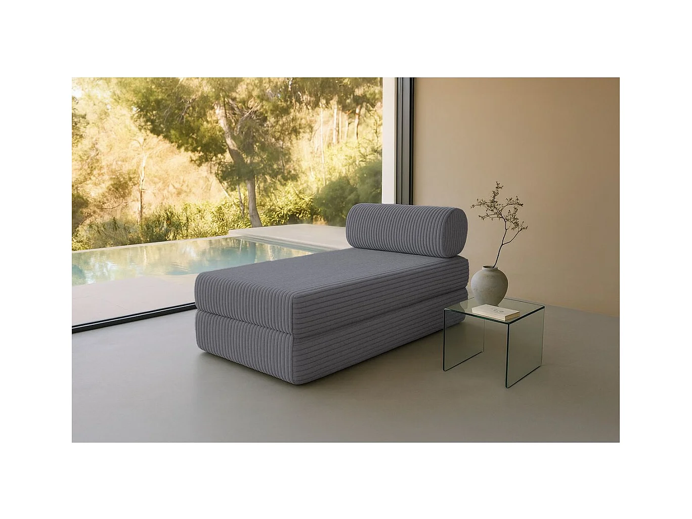 Méridienne modulable et convertible - Velours côtelé XL - Gris
