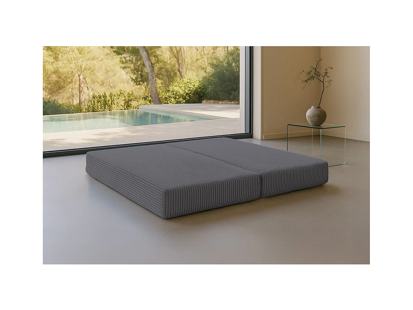 Méridienne modulable et convertible - Velours côtelé XL - Gris