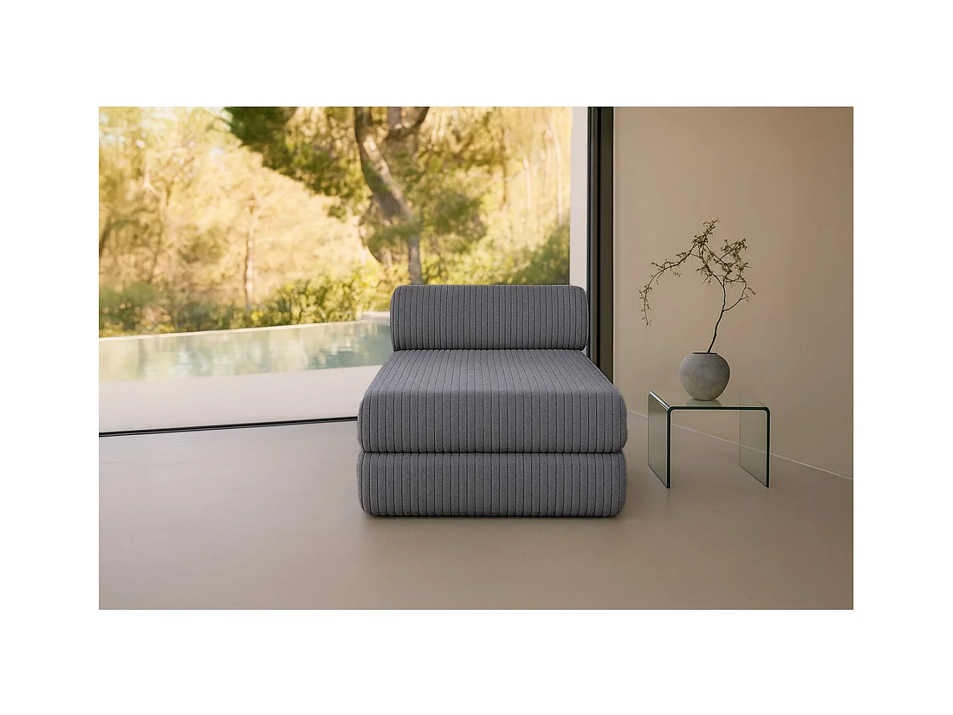 Méridienne modulable et convertible - Velours côtelé XL - Gris