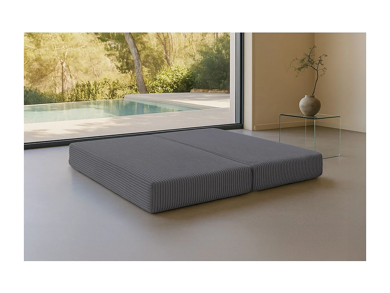 Méridienne modulable et convertible - Velours côtelé XL - Gris