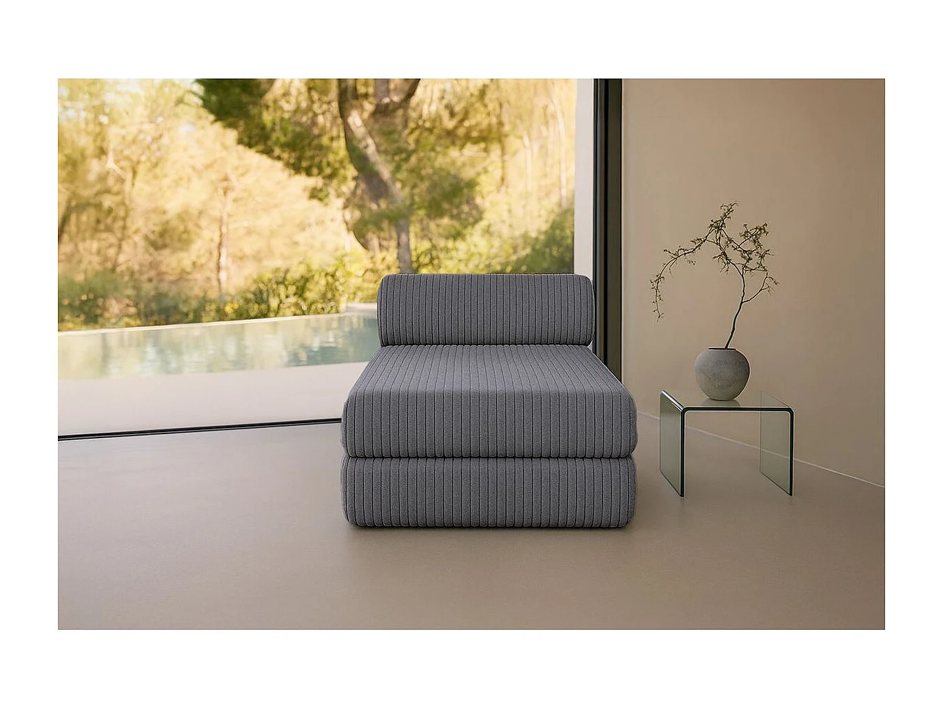 Méridienne modulable et convertible - Velours côtelé XL - Gris