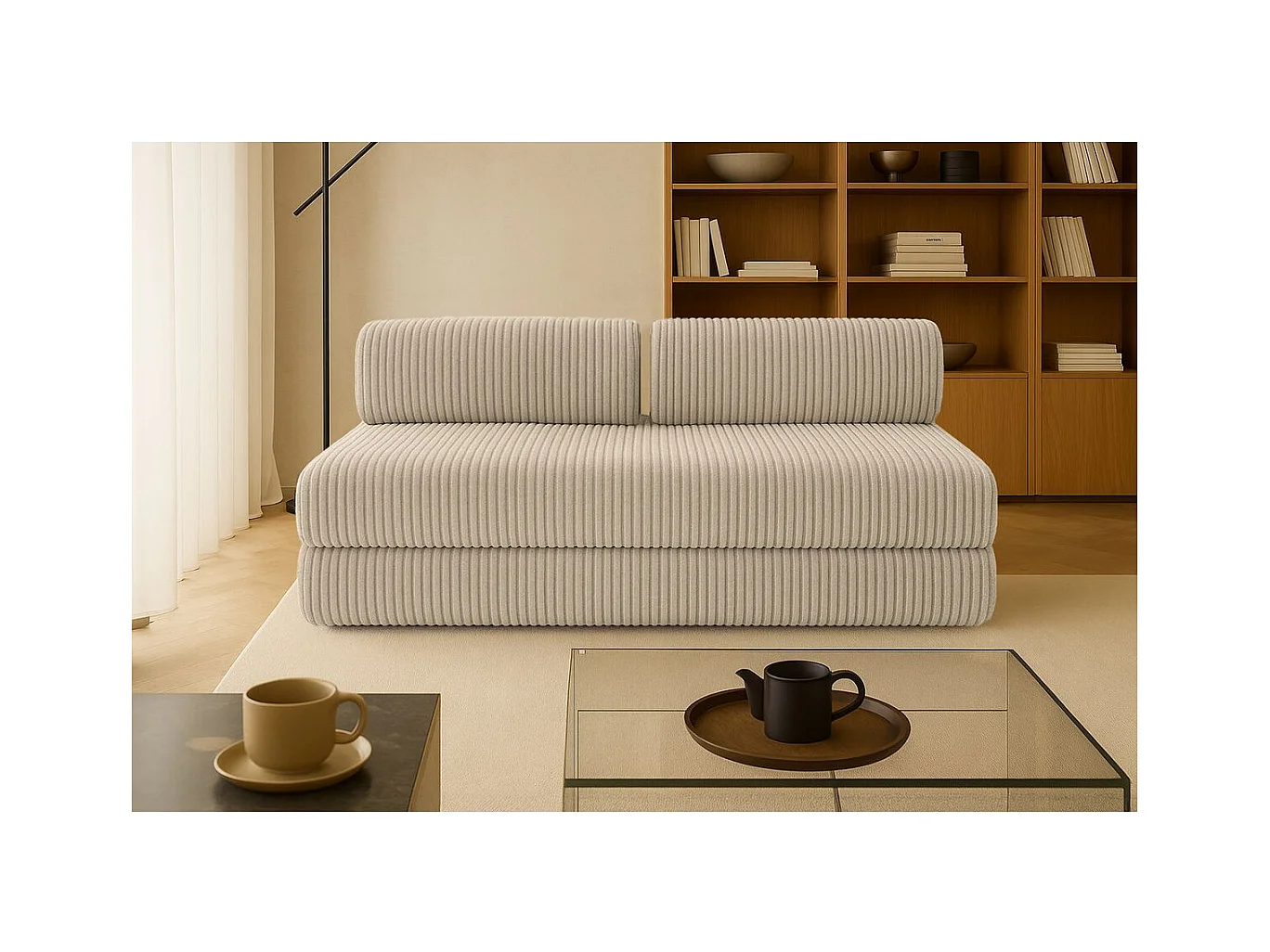 Canapé droit modulable et convertible 3 places - Velours côtelé XL - Taupe