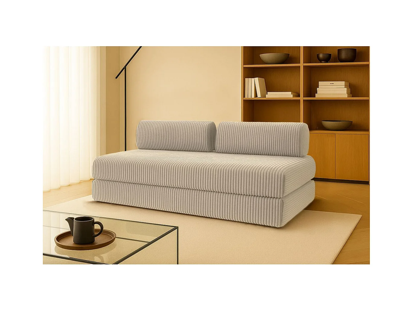 Canapé droit modulable et convertible 3 places - Velours côtelé XL - Taupe