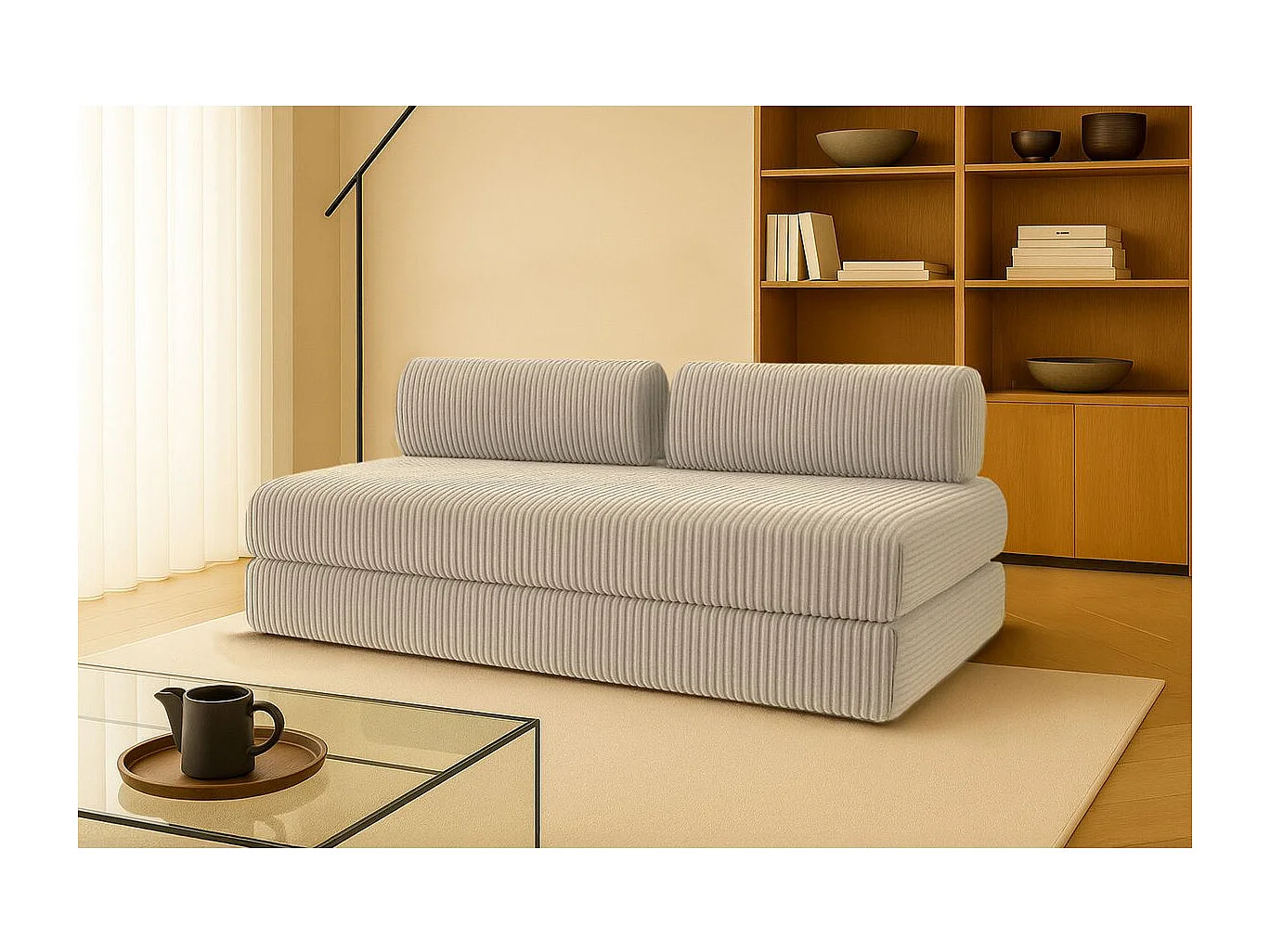 Canapé droit modulable et convertible 3 places - Velours côtelé XL - Taupe