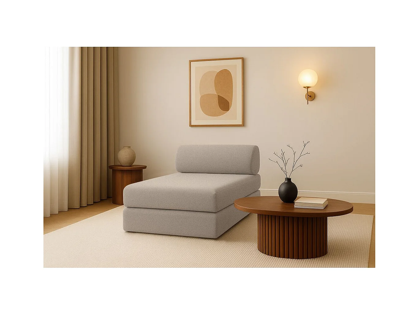 Méridienne modulable et convertible - Tissu lisse - Taupe