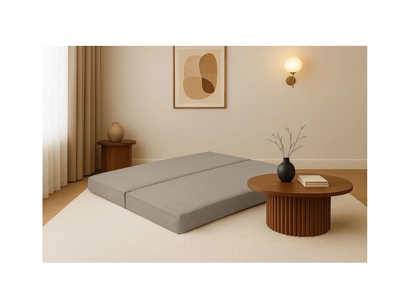 Méridienne modulable et convertible - Tissu lisse - Taupe