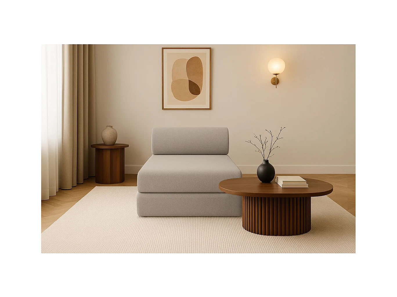 Méridienne modulable et convertible - Tissu lisse - Taupe