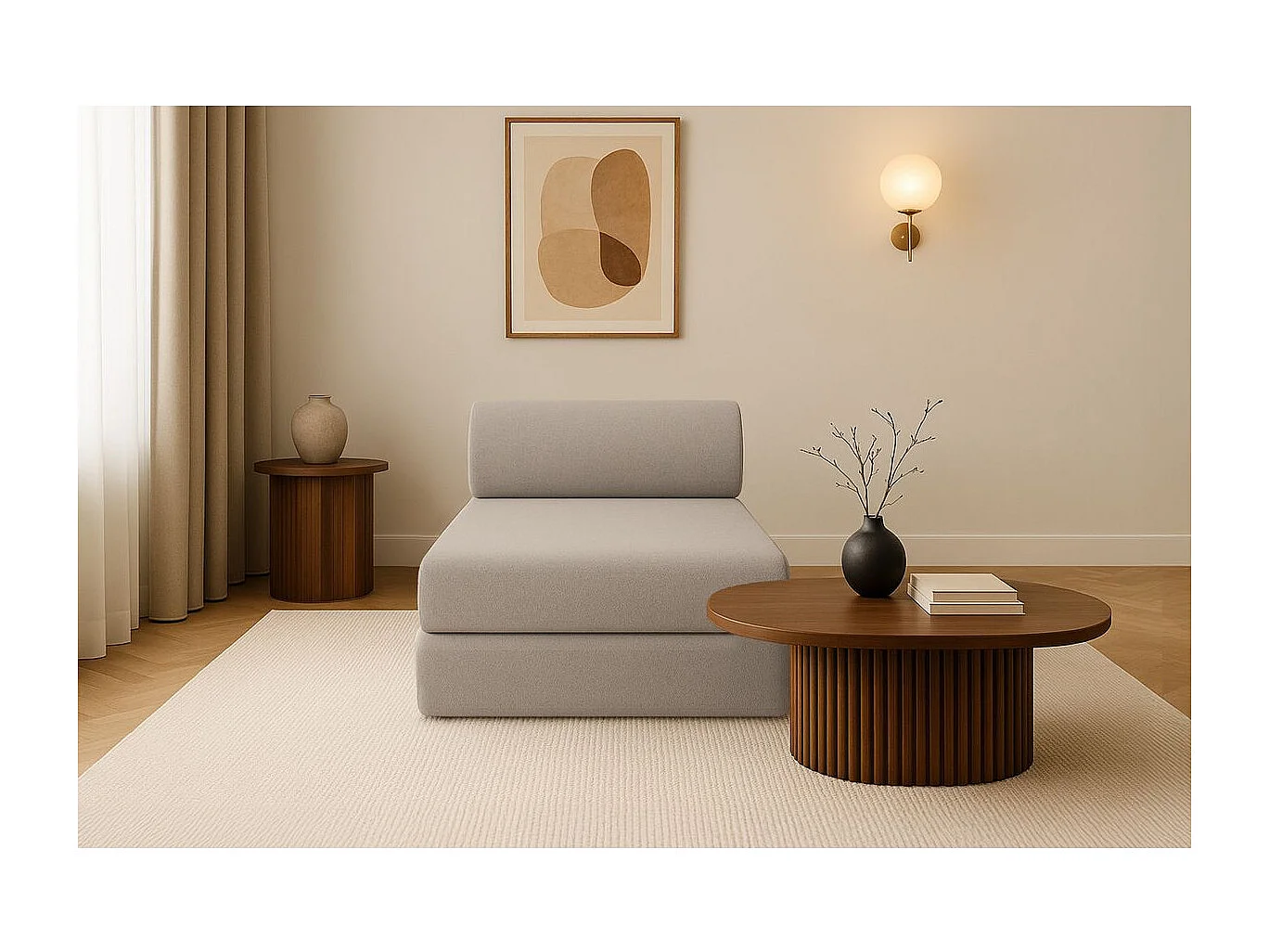 Méridienne modulable et convertible - Tissu lisse - Taupe