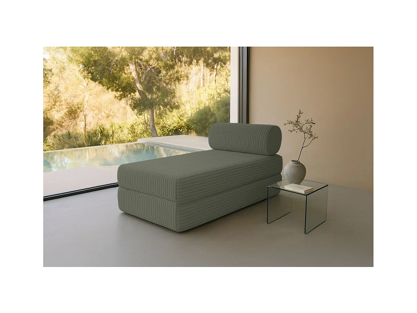 Méridienne modulable et convertible - Velours côtelé XL - Vert