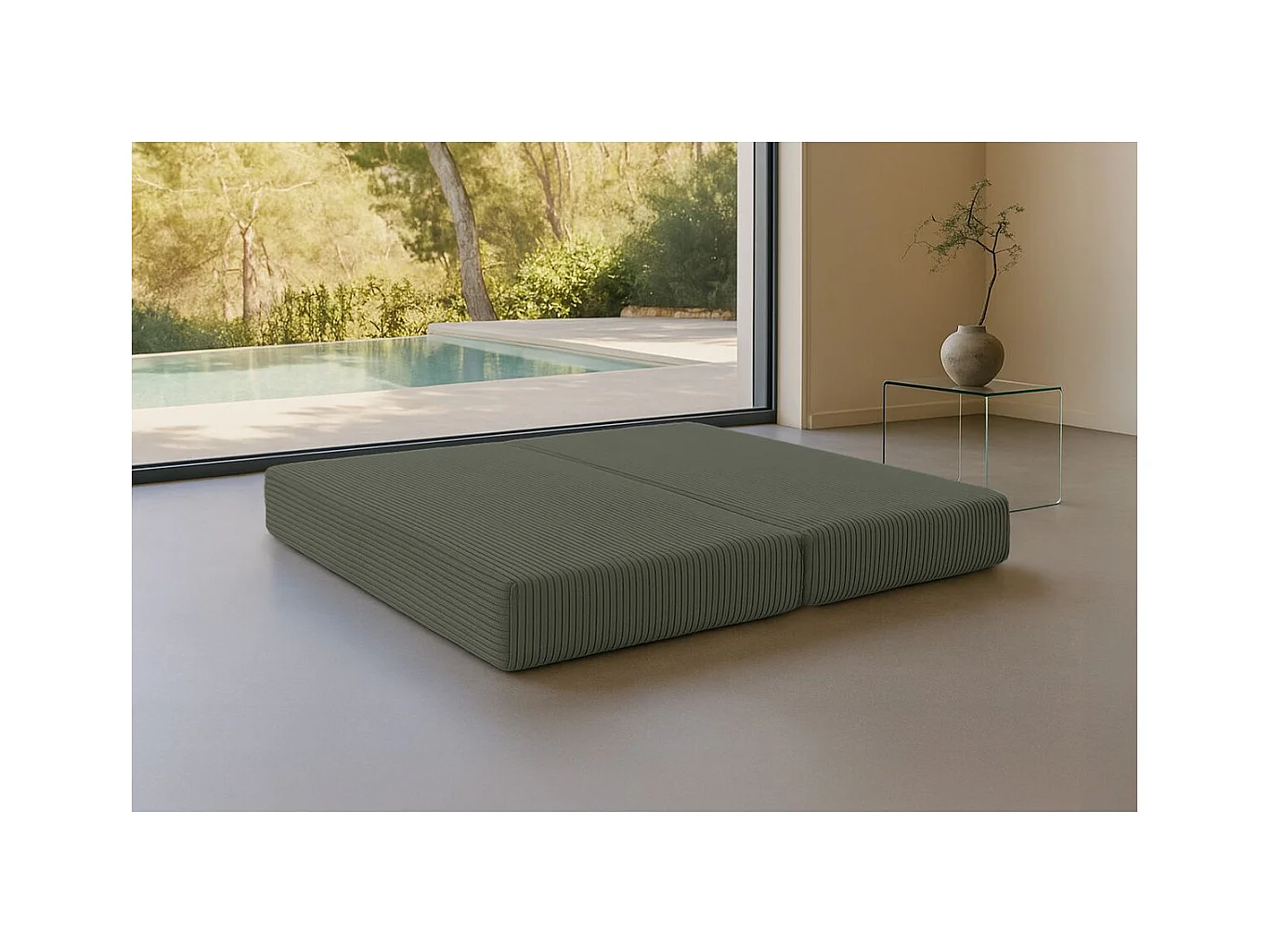 Méridienne modulable et convertible - Velours côtelé XL - Vert