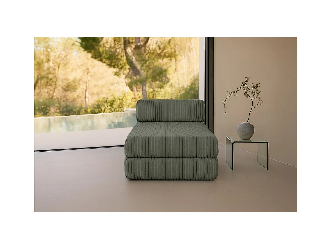 Méridienne modulable et convertible - Velours côtelé XL - Vert
