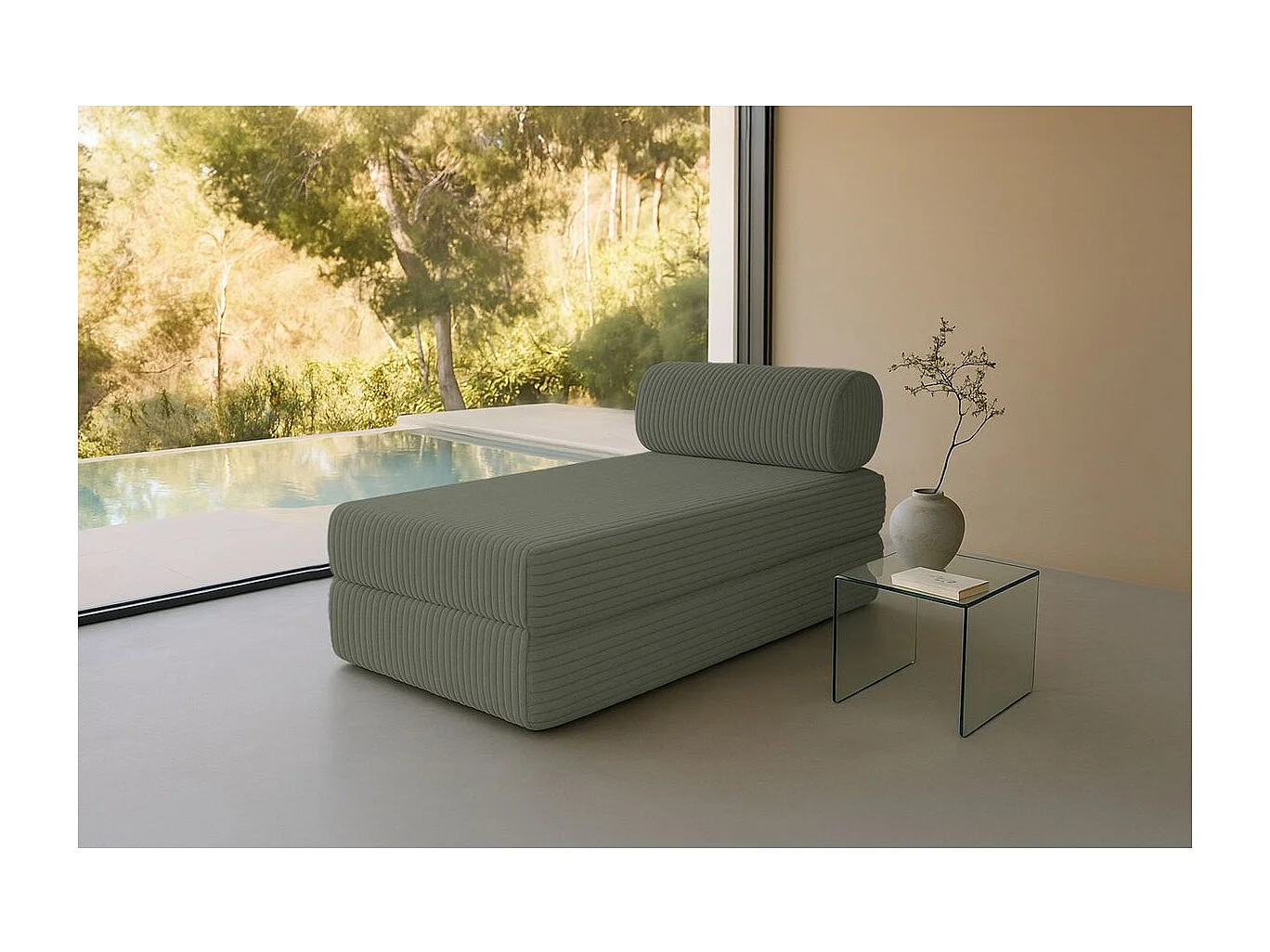 Méridienne modulable et convertible - Velours côtelé XL - Vert
