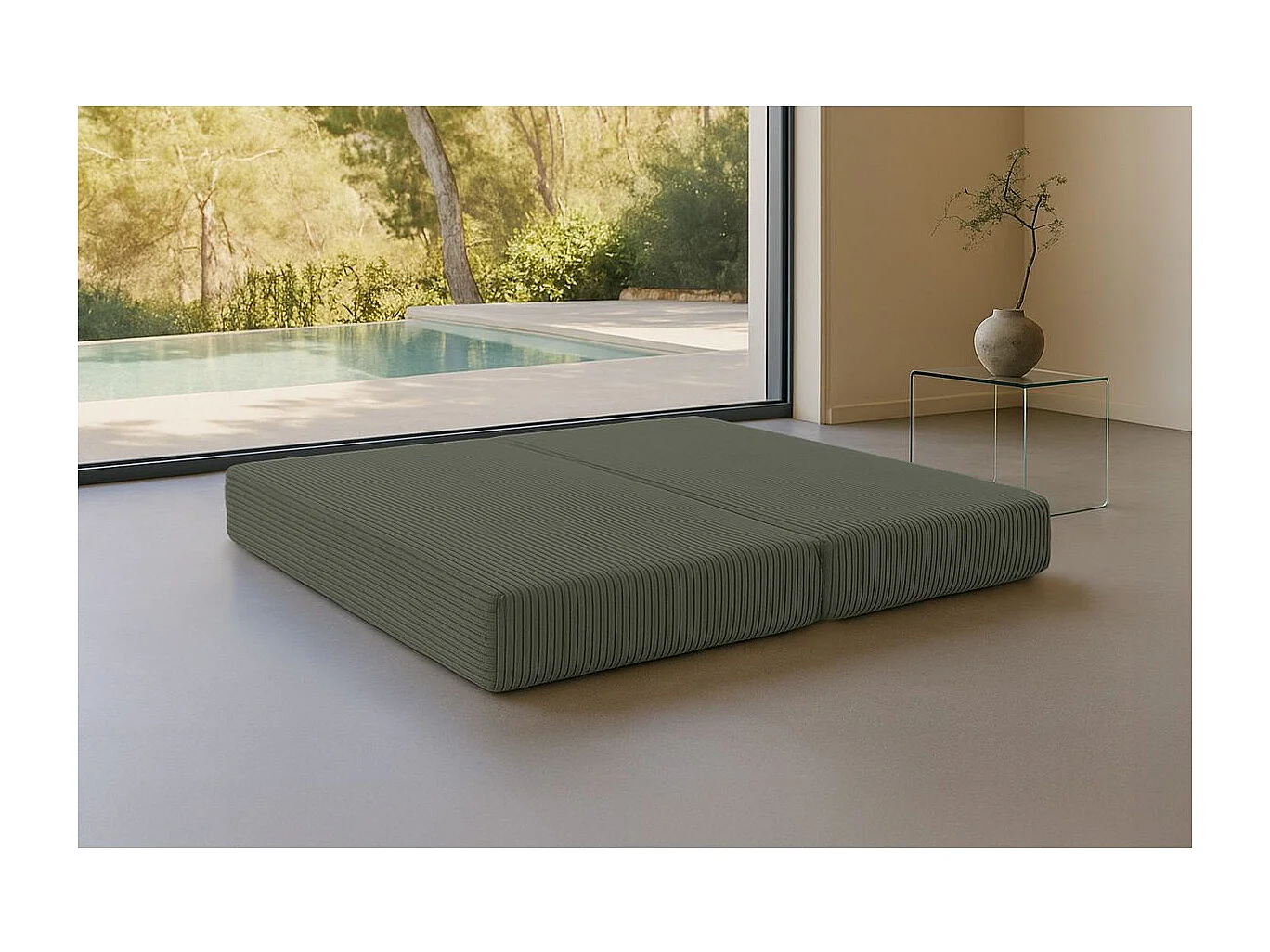 Méridienne modulable et convertible - Velours côtelé XL - Vert