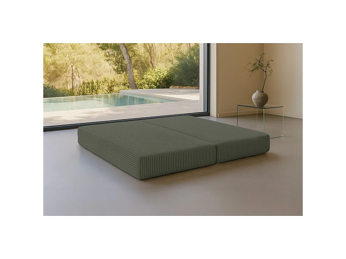 Méridienne modulable et convertible - Velours côtelé XL - Vert