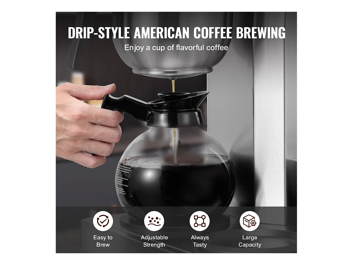 Cafetière à Filtre SucceBuy Commerciale 12 Tasses avec 3 Carafes et 3 Réchauds, Prise d'Eau Automatique pour Restaurant, Bureau, Café