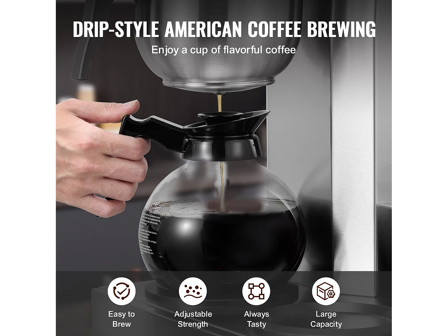 Cafetière à Filtre SucceBuy Commerciale 12 Tasses avec 3 Carafes et 3 Réchauds, Prise d'Eau Automatique pour Restaurant, Bureau, Café