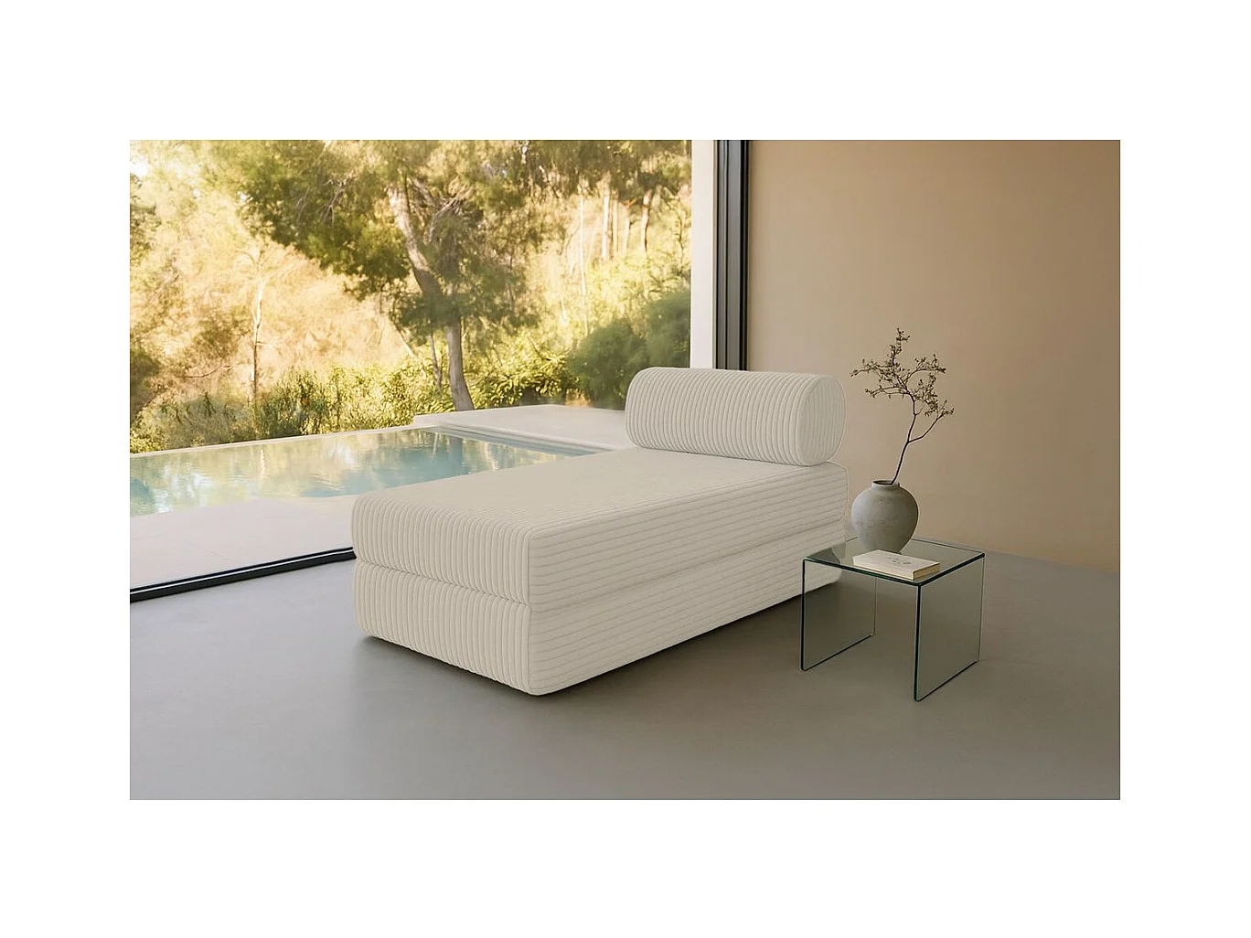 Méridienne modulable et convertible - Velours côtelé XL - Blanc