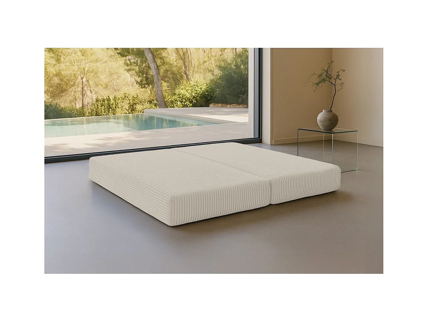 Méridienne modulable et convertible - Velours côtelé XL - Blanc