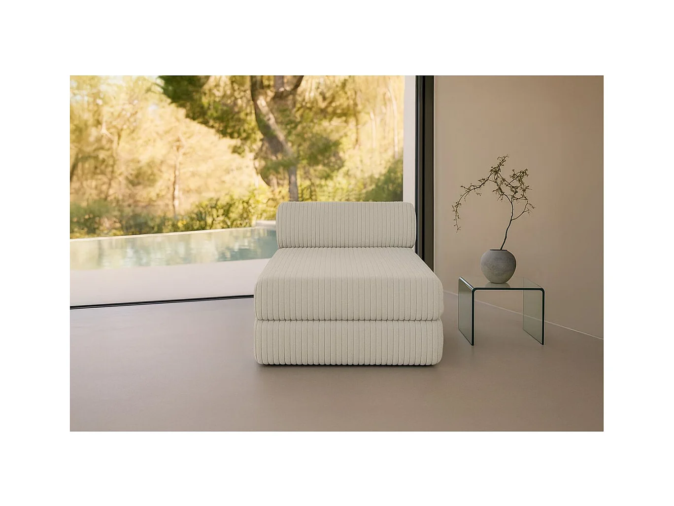 Méridienne modulable et convertible - Velours côtelé XL - Blanc