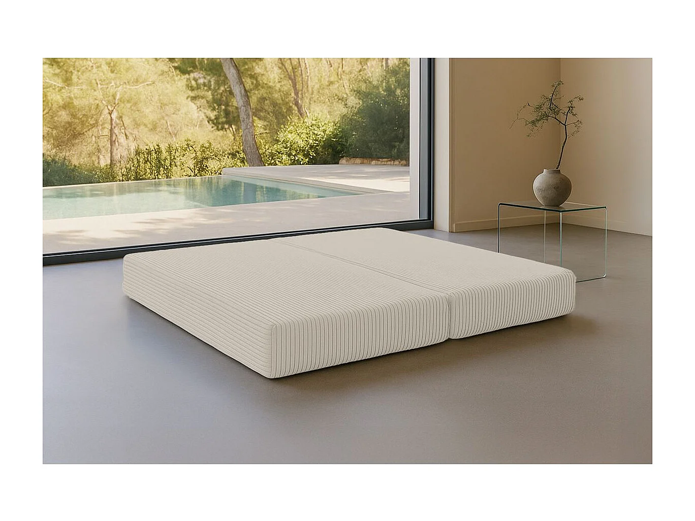 Méridienne modulable et convertible - Velours côtelé XL - Blanc