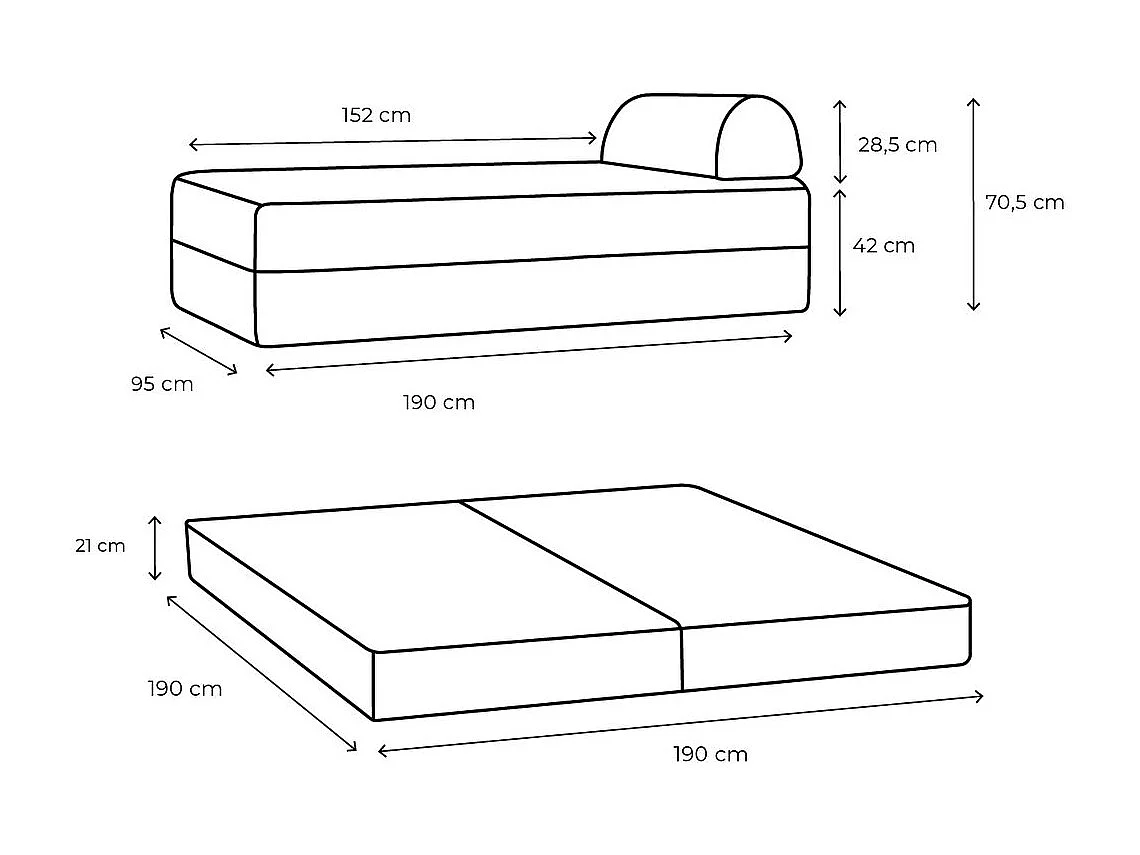 Méridienne modulable et convertible - Velours côtelé XL - Blanc