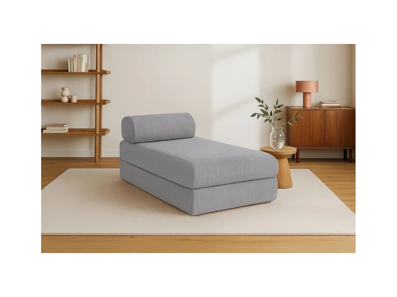 Méridienne modulable et convertible - Velours côtelé - Gris clair