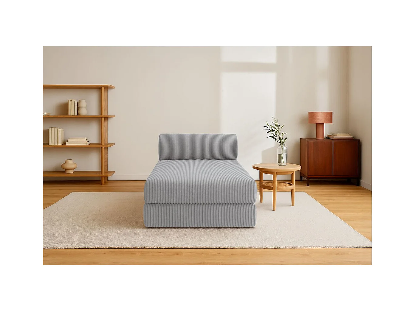 Méridienne modulable et convertible - Velours côtelé - Gris clair