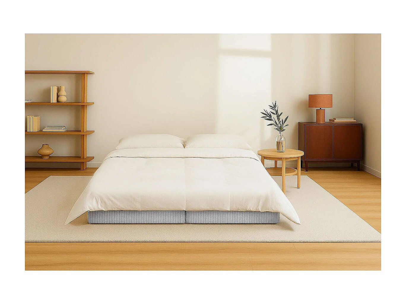 Méridienne modulable et convertible - Velours côtelé - Gris clair