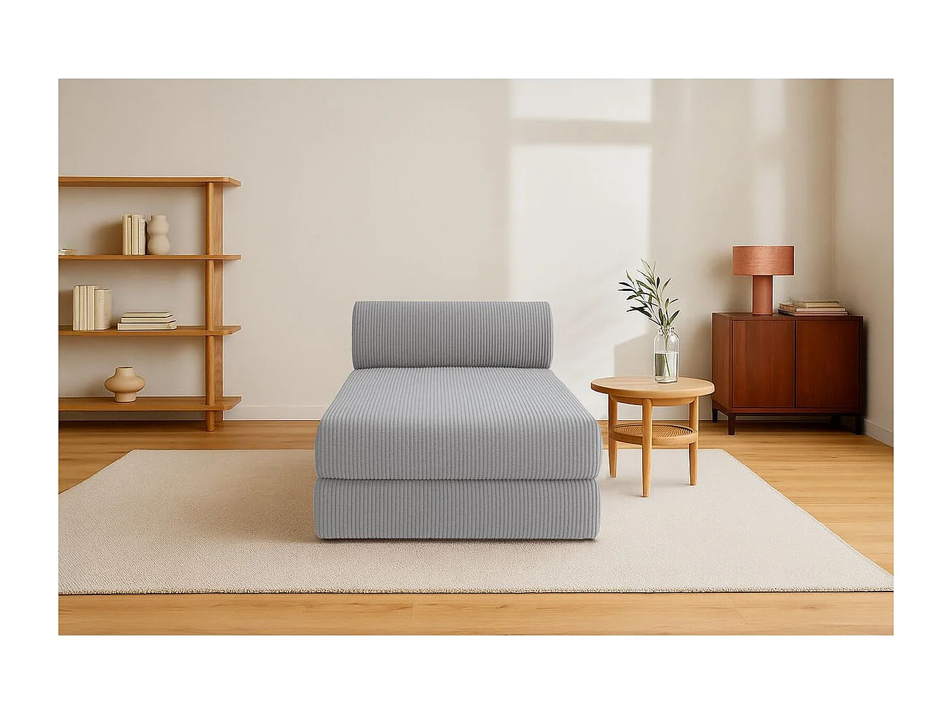 Méridienne modulable et convertible - Velours côtelé - Gris clair