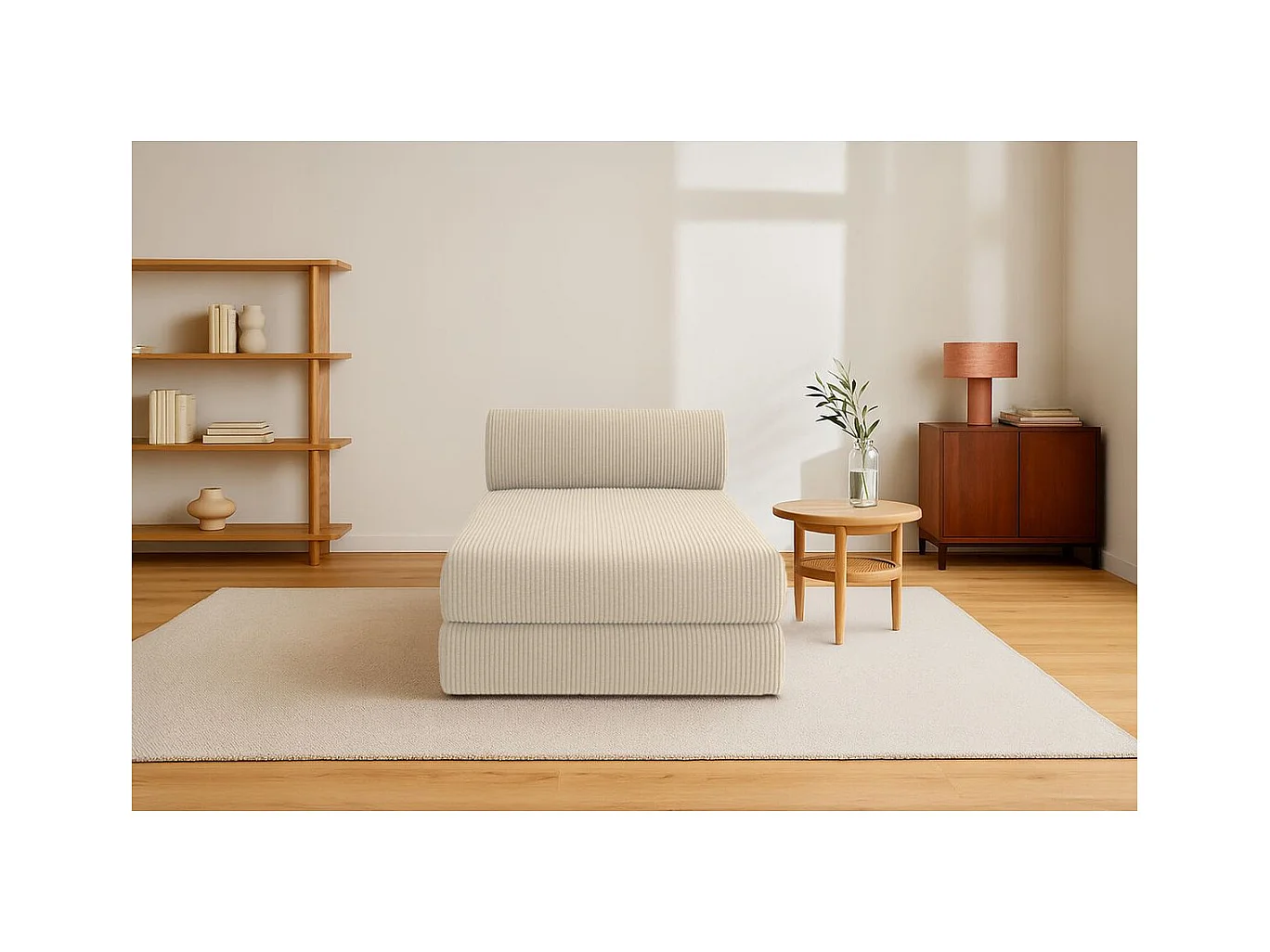 Méridienne modulable et convertible - Velours côtelé - Beige