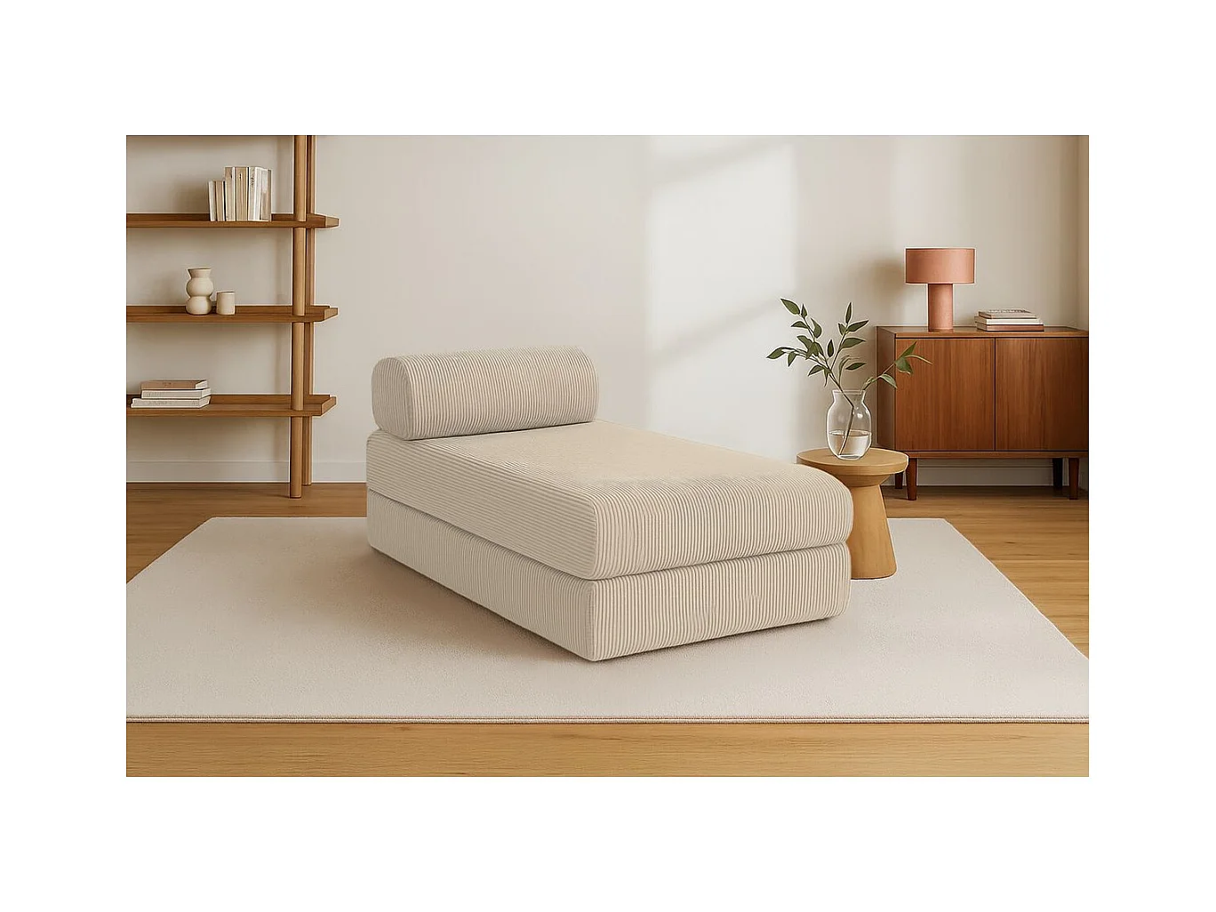 Méridienne modulable et convertible - Velours côtelé - Beige